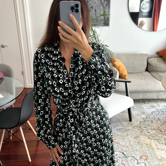 Diane von Furstenberg Tori Geometric-Print Midi Wrap Dress size S C0 - Picture 2 of 8